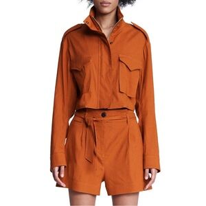 Rag & Bone Crop Linen Blend M65 Field Jacket In Rust Size Small